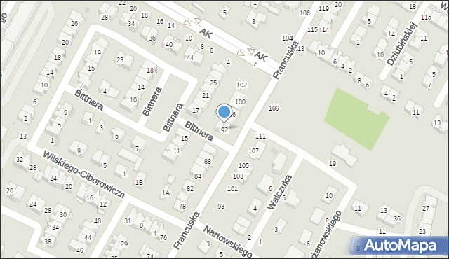 Biała Podlaska, Francuska, 92, mapa Białej Podlaskiej