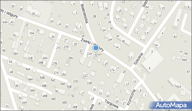 Bielsk Podlaski, Franciszka Żwirki i Stanisława Wigury, 21, mapa Bielsk Podlaski