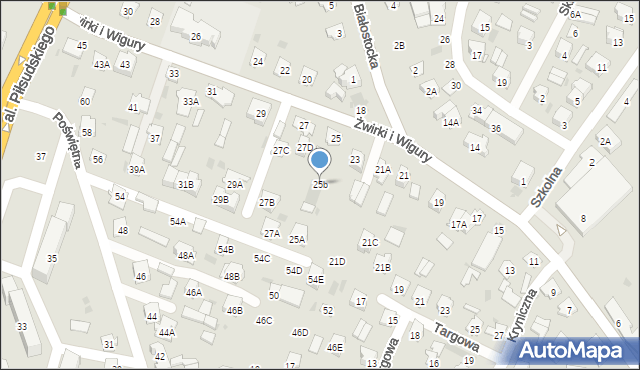 Bielsk Podlaski, Franciszka Żwirki i Stanisława Wigury, 25b, mapa Bielsk Podlaski
