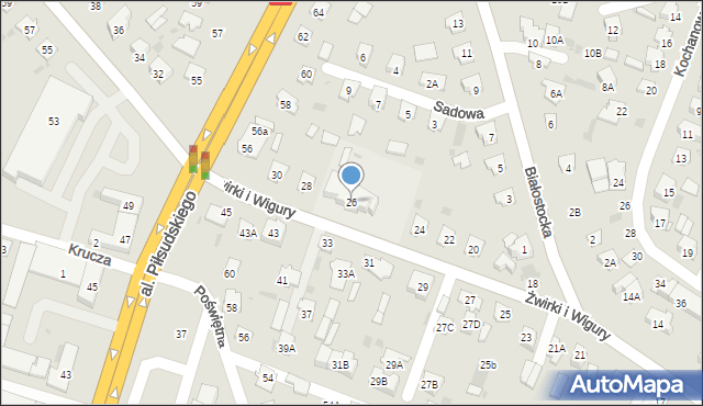Bielsk Podlaski, Franciszka Żwirki i Stanisława Wigury, 26, mapa Bielsk Podlaski