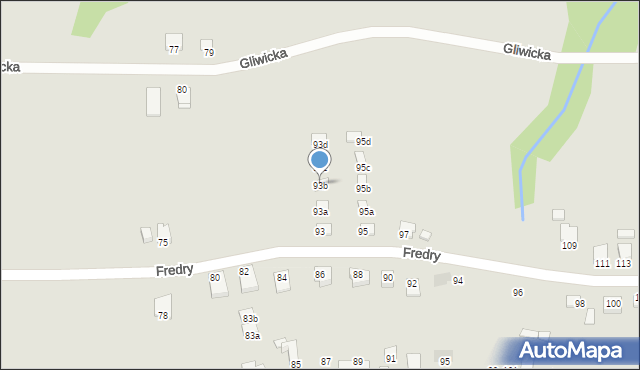 Bielsko-Biała, Fredry Aleksandra, 93b, mapa Bielsko-Białej