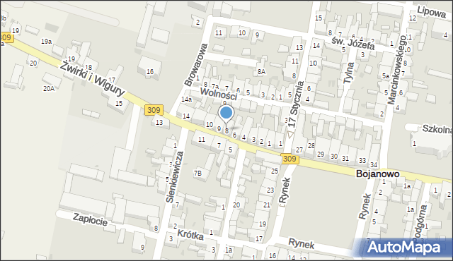 Bojanowo, Franciszka Żwirki i Stanisława Wigury, 8, mapa Bojanowo
