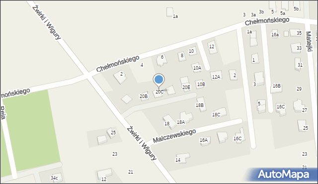 Brzezie k. Sulechowa, Franciszka Żwirki i Stanisława Wigury, 20C, mapa Brzezie k. Sulechowa