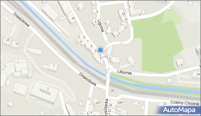 Cieszyn, Frysztacka, 1, mapa Cieszyna