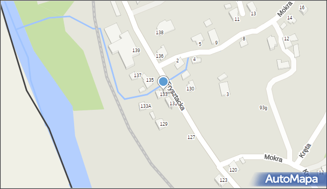 Cieszyn, Frysztacka, 133, mapa Cieszyna