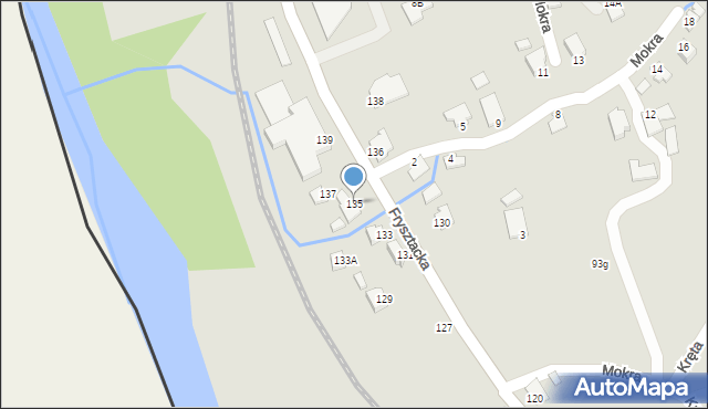 Cieszyn, Frysztacka, 135, mapa Cieszyna