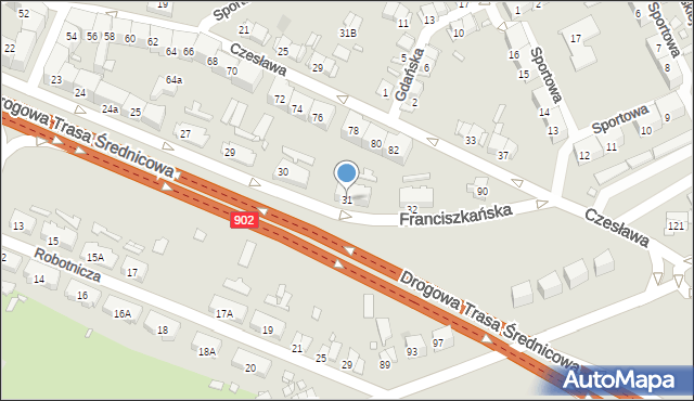 Gliwice, Franciszkańska, 31, mapa Gliwic