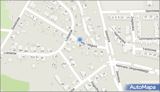Głogów, Franciszka Żwirki i Stanisława Wigury, 26, mapa Głogów