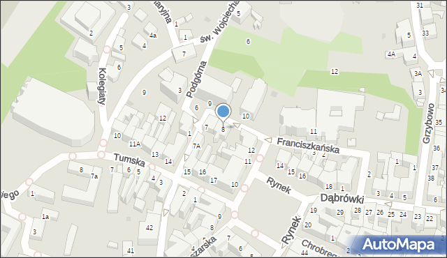 Gniezno, Franciszkańska, 8, mapa Gniezna