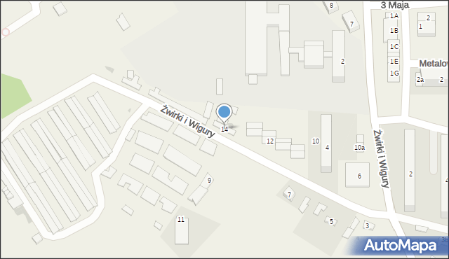 Gorzyce, Franciszka Żwirki i Stanisława Wigury, 14, mapa Gorzyce