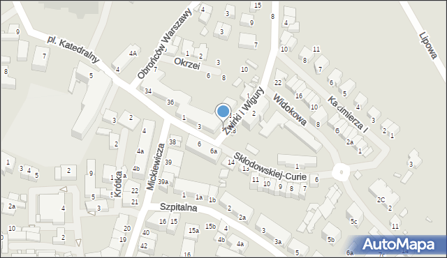 Kamień Pomorski, Franciszka Żwirki i Stanisława Wigury, 1B, mapa Kamień Pomorski