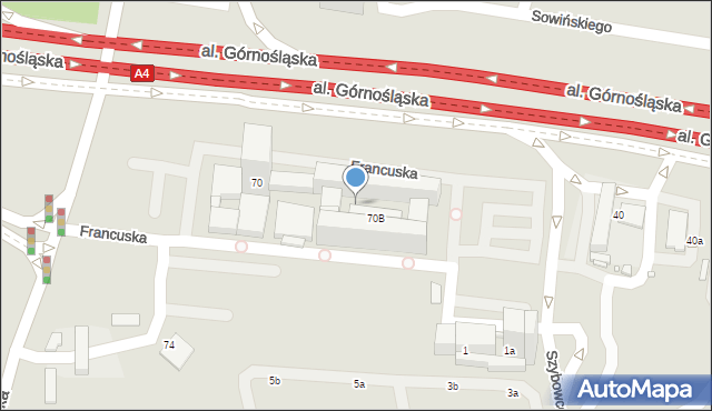 Katowice, Francuska, 70a, mapa Katowic