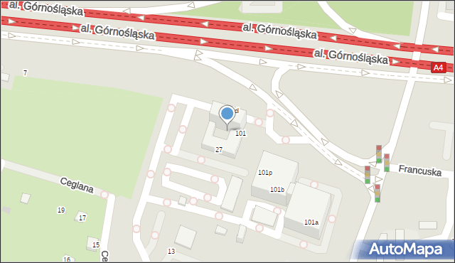 Katowice, Francuska, 101E, mapa Katowic