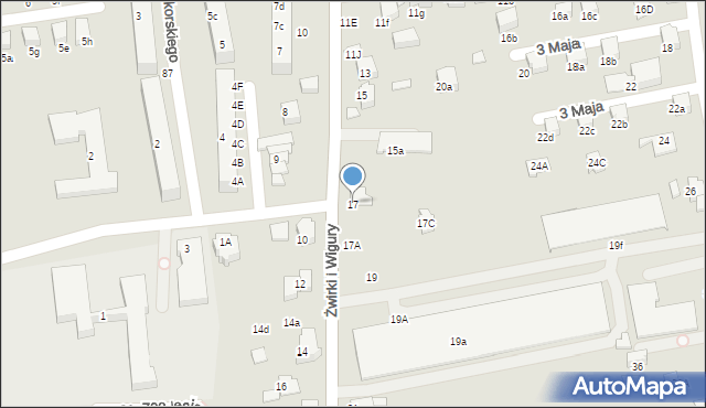 Kęty, Franciszka Żwirki i Stanisława Wigury, 17, mapa Kęty