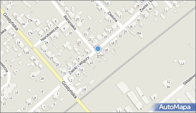 Kościan, Franciszka Żwirki i Stanisława Wigury, 12, mapa Kościan