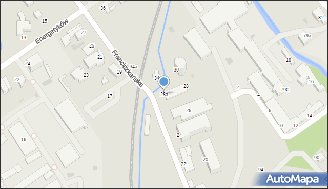 Koszalin, Franciszkańska, 28a, mapa Koszalina