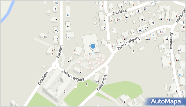 Kwidzyn, Franciszka Żwirki i Stanisława Wigury, 1, mapa Kwidzyn