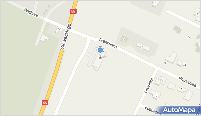 Nowa Wieś Malborska, Francuska, 1a, mapa Nowa Wieś Malborska