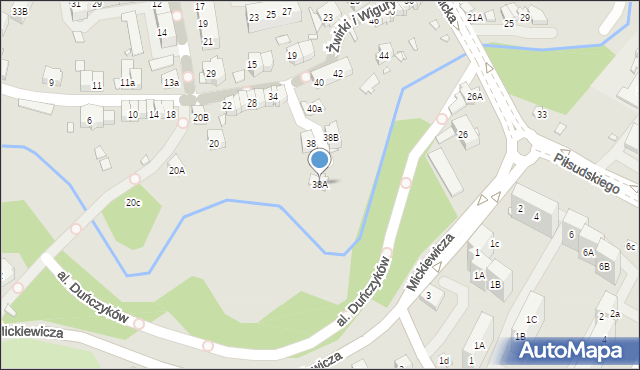 Nysa, Franciszka Żwirki i Stanisława Wigury, 38A, mapa Nysy