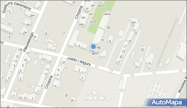 Oświęcim, Franciszka Żwirki i Stanisława Wigury, 5A, mapa Oświęcimia