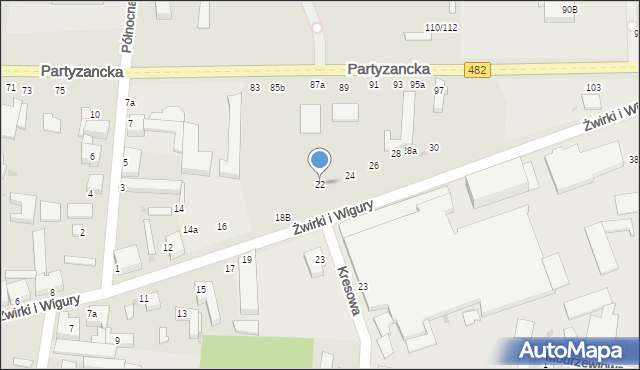 Pabianice, Franciszka Żwirki i Stanisława Wigury, 22, mapa Pabianic