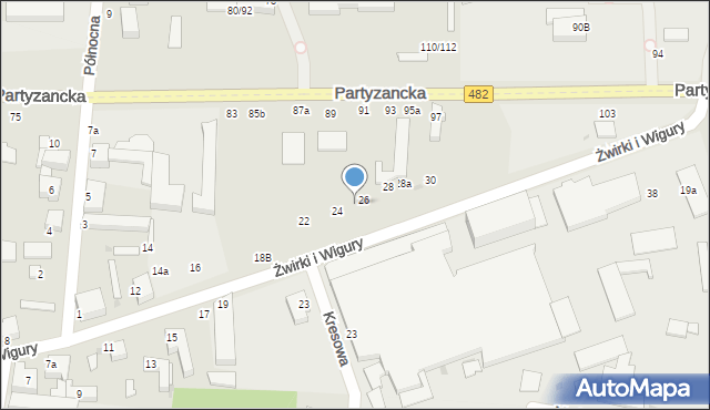 Pabianice, Franciszka Żwirki i Stanisława Wigury, 24a, mapa Pabianic