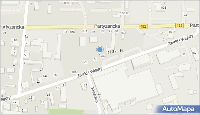 Pabianice, Franciszka Żwirki i Stanisława Wigury, 24a, mapa Pabianic