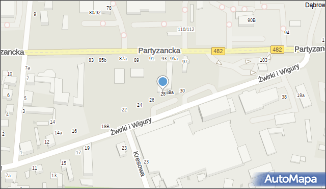 Pabianice, Franciszka Żwirki i Stanisława Wigury, 28, mapa Pabianic