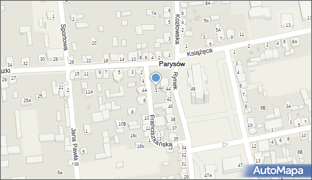 Parysów, Franciszkańska, 1, mapa Parysów