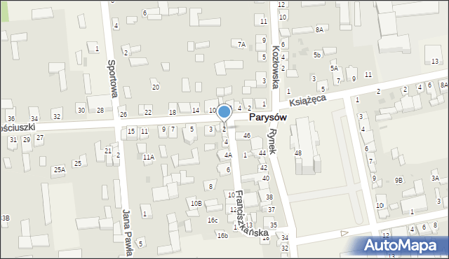 Parysów, Franciszkańska, 2, mapa Parysów