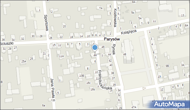 Parysów, Franciszkańska, 4A, mapa Parysów