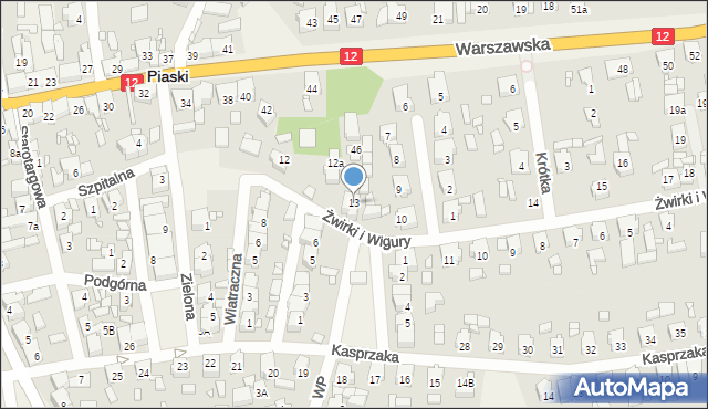 Piaski, Franciszka Żwirki i Stanisława Wigury, 13, mapa Piaski