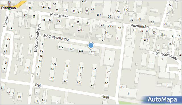 Pleszew, Frycza-Modrzewskiego Andrzeja, 12g, mapa Pleszew