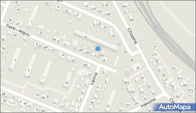 Płock, Franciszka Żwirki i Stanisława Wigury, 17A, mapa Płock