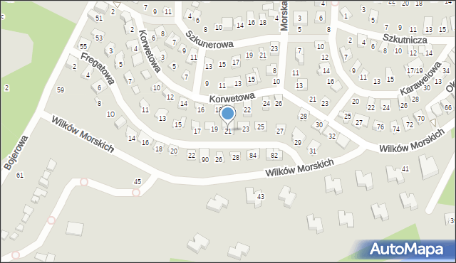 Poznań, Fregatowa, 21, mapa Poznania