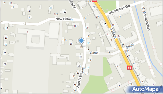 Pułtusk, Franciszka Żwirki i Stanisława Wigury, 20, mapa Pułtusk