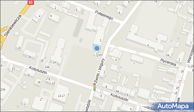 Sieradz, Franciszka Żwirki i Stanisława Wigury, 1, mapa Sieradz