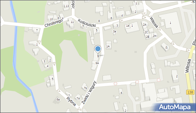 Sulęcin, Franciszka Żwirki i Stanisława Wigury, 9, mapa Sulęcin