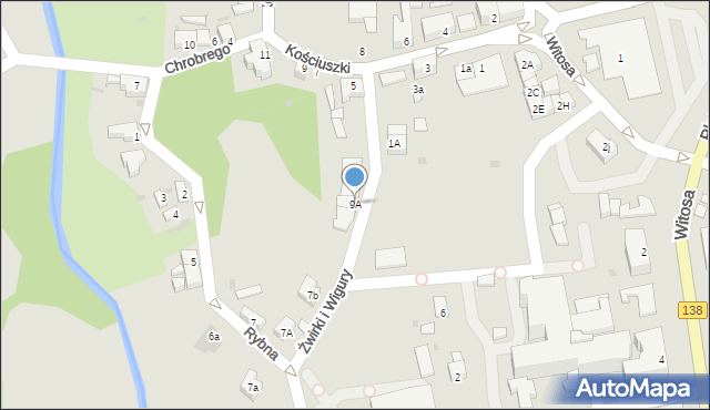 Sulęcin, Franciszka Żwirki i Stanisława Wigury, 9A, mapa Sulęcin