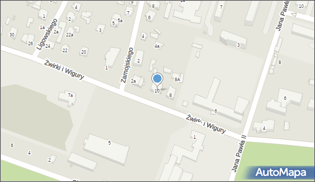 Tomaszów Lubelski, Franciszka Żwirki i Stanisława Wigury, 10, mapa Tomaszów Lubelski