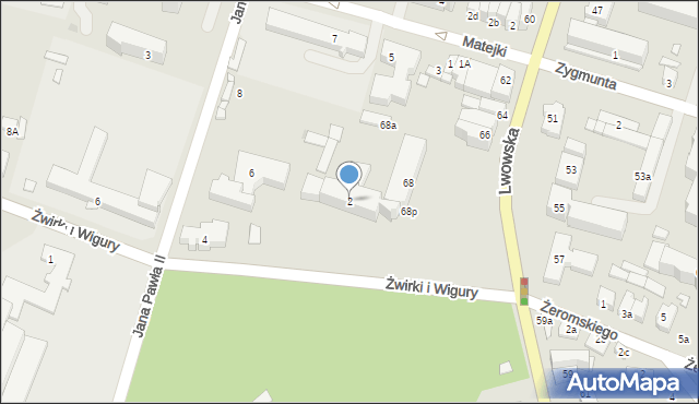 Tomaszów Lubelski, Franciszka Żwirki i Stanisława Wigury, 2, mapa Tomaszów Lubelski