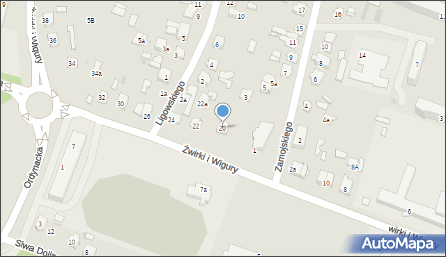 Tomaszów Lubelski, Franciszka Żwirki i Stanisława Wigury, 20, mapa Tomaszów Lubelski