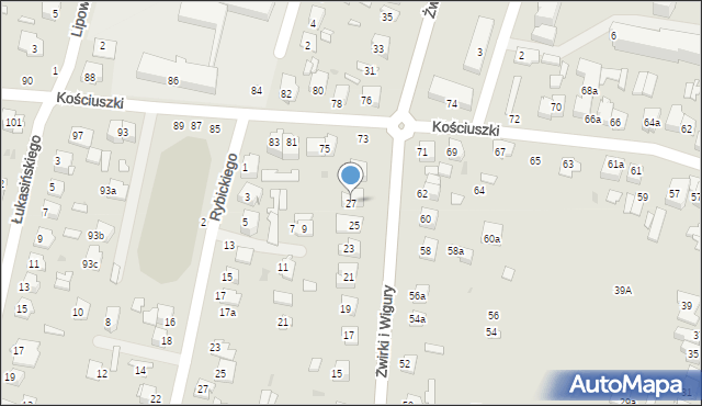 Tomaszów Lubelski, Franciszka Żwirki i Stanisława Wigury, 27, mapa Tomaszów Lubelski