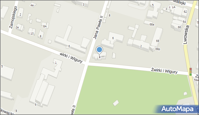 Tomaszów Lubelski, Franciszka Żwirki i Stanisława Wigury, 4, mapa Tomaszów Lubelski