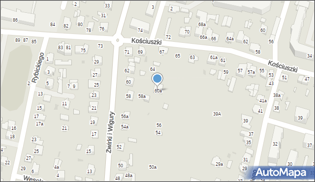 Tomaszów Lubelski, Franciszka Żwirki i Stanisława Wigury, 60a, mapa Tomaszów Lubelski