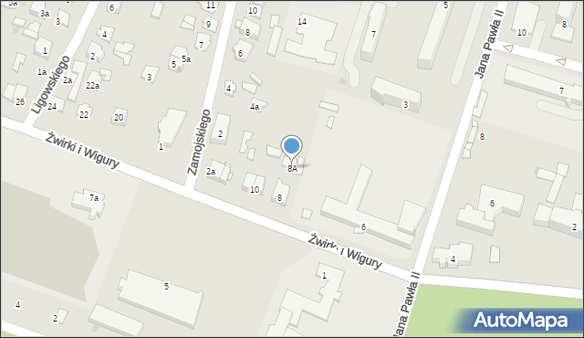 Tomaszów Lubelski, Franciszka Żwirki i Stanisława Wigury, 8A, mapa Tomaszów Lubelski