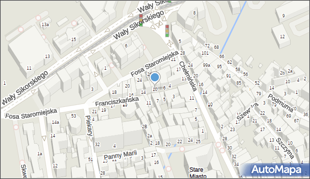 Toruń, Franciszkańska, 10, mapa Torunia