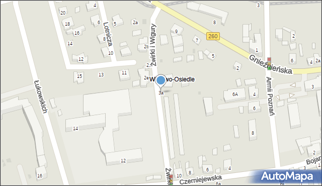 Witkowo, Franciszka Żwirki i Stanisława Wigury, 3a, mapa Witkowo