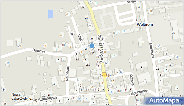 Wolbrom, Franciszka Żwirki i Stanisława Wigury, 15a, mapa Wolbrom