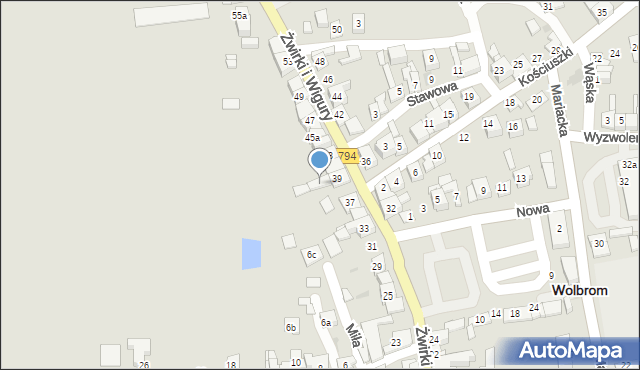 Wolbrom, Franciszka Żwirki i Stanisława Wigury, 41A, mapa Wolbrom